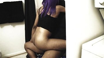 purple hair black emo nyanmarxxn rides dick hard in public bathroom 